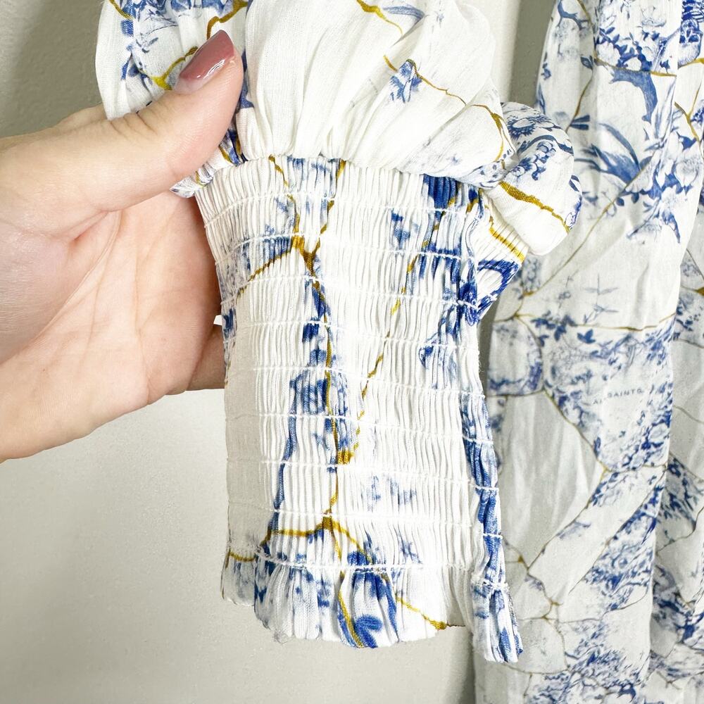 All Saints Skye Buruberu Silk Blend Shirt Dress China Blue 2 NEW $419 - Picture 8 of 12